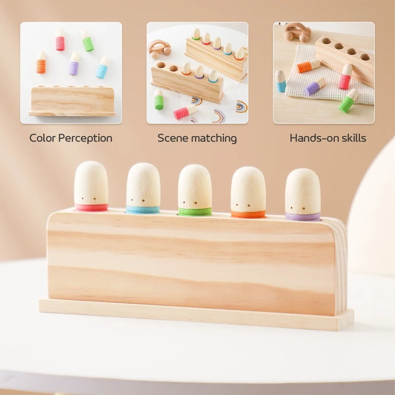 wooden 5 figure montessori toy for colour recognition 