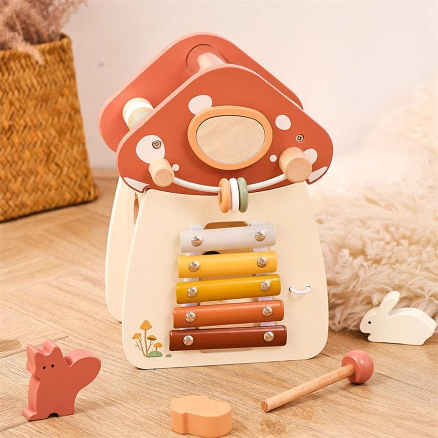 children's wooden mushroom activity cube 