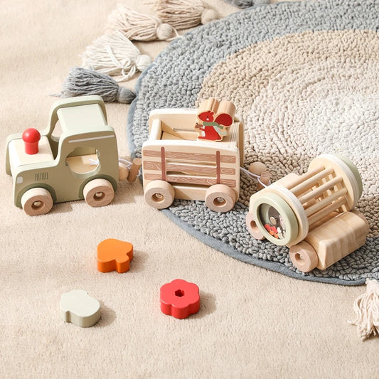 wooden animal train set 3 carts 