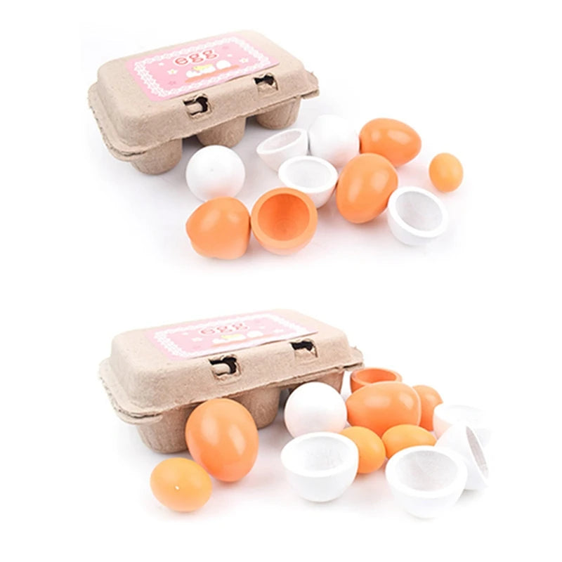 Wooden egg game with 6 eggs and detachable yolks