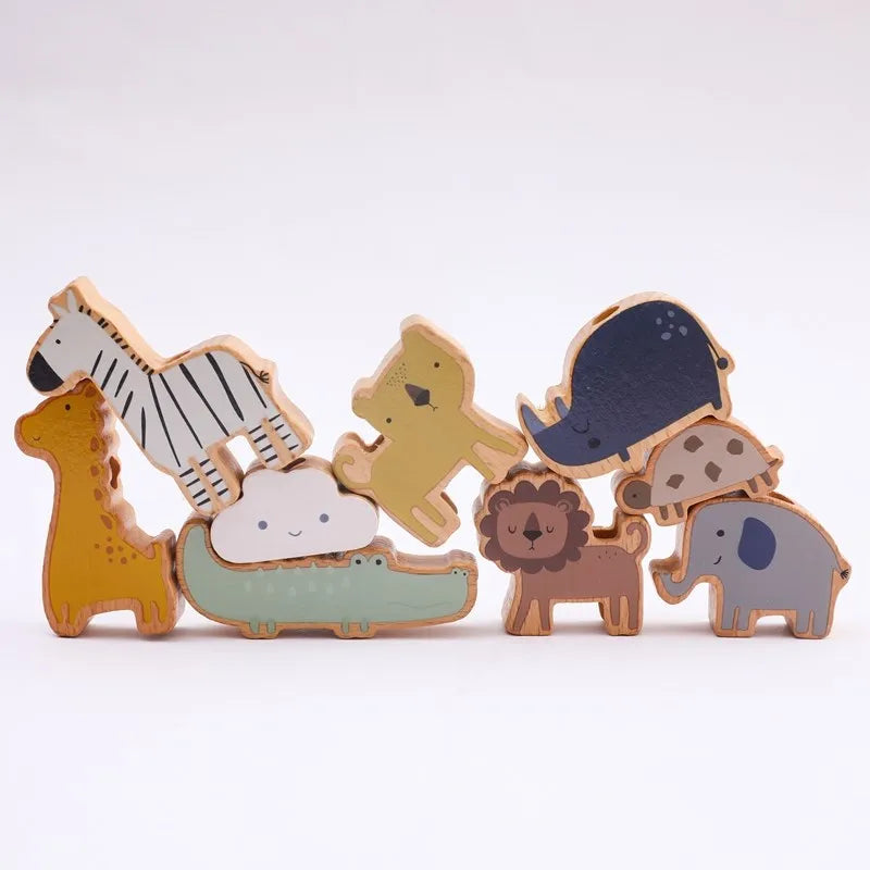 balance toys stacked up on white background