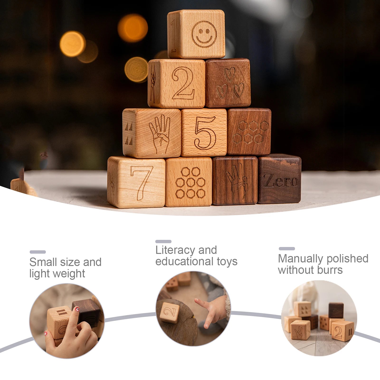 educational wooden building blocks  - 10 pieces 